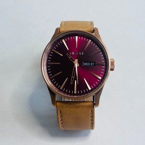 Nixon Sentry Leather 42 MM Distressed Horween Tan Rose Burgandy
